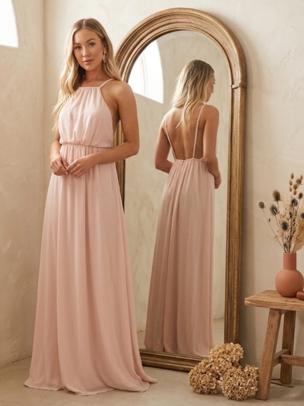 Show Me Your Mumu Amanda Maxi Dress Blush Large Bridesmaid NWT